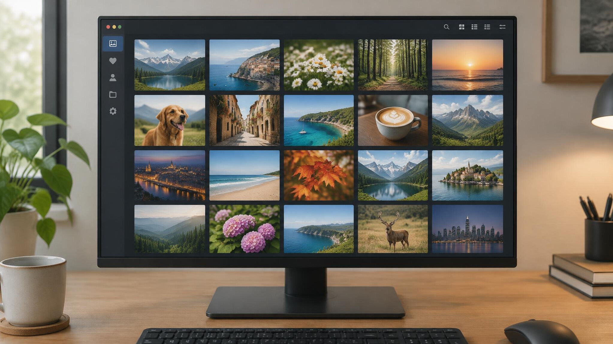 Desktop monitor showing a thumbnails gallery of photos