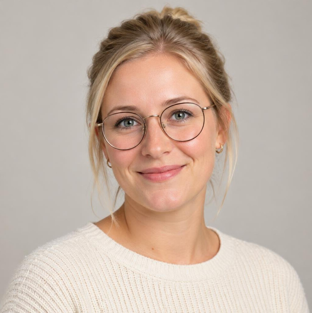 Portrait of a woman with glasses and blonde hair